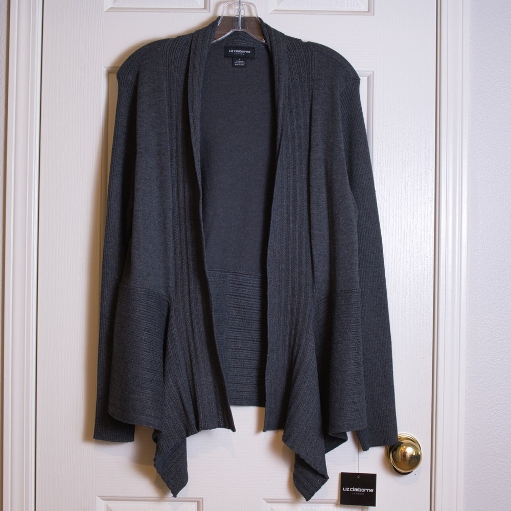 NWT Liz Claiborne Women's Charcoal Heather Waterfront Cardigan, Size L